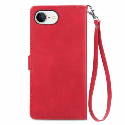 For iPhone 16e Zipper Wallet Case Flower Imprint PU Leather Phone Cover with Strap