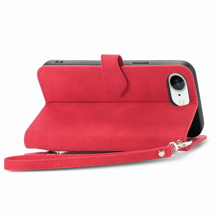 For iPhone 16e Zipper Wallet Case Flower Imprint PU Leather Phone Cover with Strap