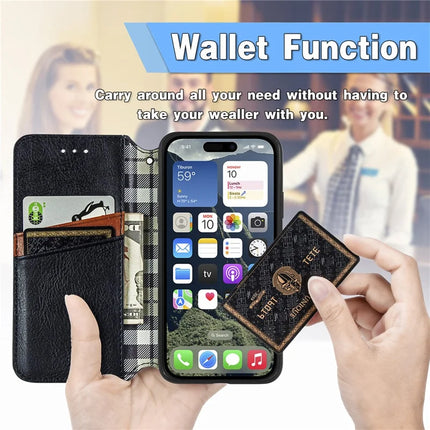 For iPhone 16e PU Leather Case Rhombus Imprint Wallet Stand Phone Cover