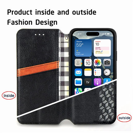 For iPhone 16e PU Leather Case Rhombus Imprint Wallet Stand Phone Cover