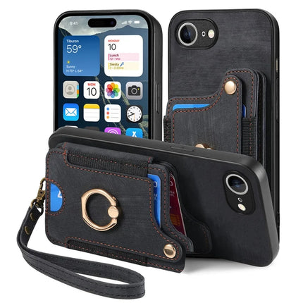 For iPhone 16e Retro PU Leather Back Cover with RFID Blocking Card Holder