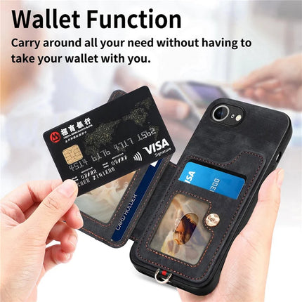 For iPhone 16e Retro PU Leather Back Cover with RFID Blocking Card Holder
