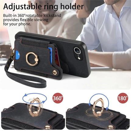 For iPhone 16e Retro PU Leather Back Cover with RFID Blocking Card Holder