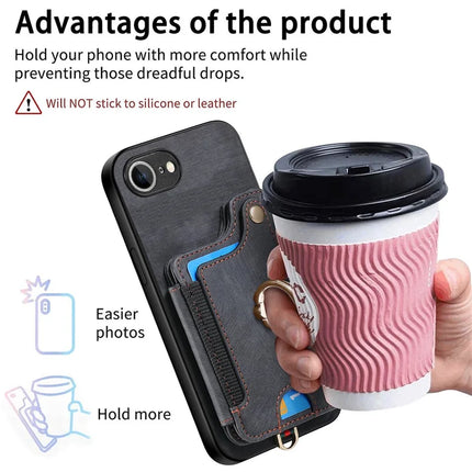 For iPhone 16e Retro PU Leather Back Cover with RFID Blocking Card Holder