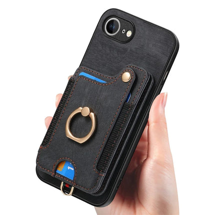 For iPhone 16e Retro PU Leather Back Cover with RFID Blocking Card Holder