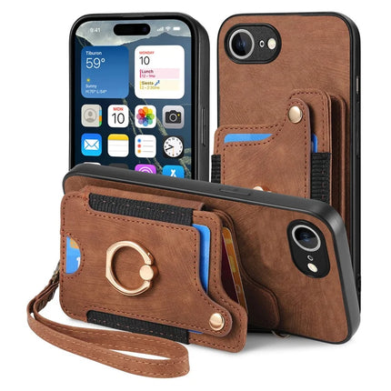 For iPhone 16e Retro PU Leather Back Cover with RFID Blocking Card Holder