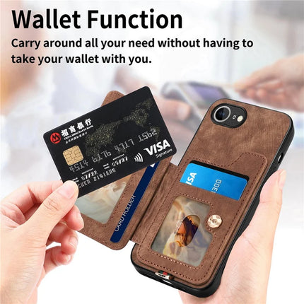 For iPhone 16e Retro PU Leather Back Cover with RFID Blocking Card Holder