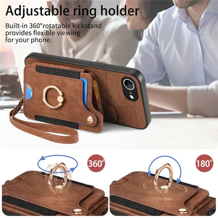 For iPhone 16e Retro PU Leather Back Cover with RFID Blocking Card Holder