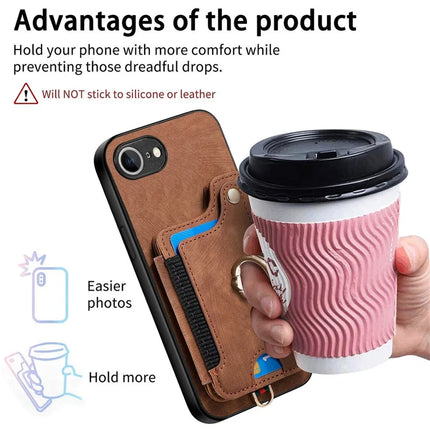 For iPhone 16e Retro PU Leather Back Cover with RFID Blocking Card Holder