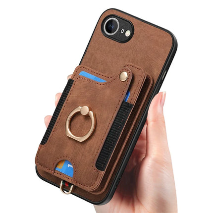 For iPhone 16e Retro PU Leather Back Cover with RFID Blocking Card Holder