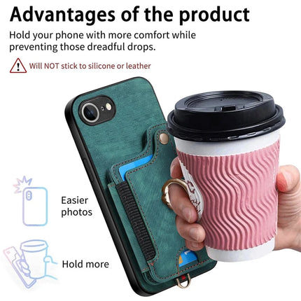 For iPhone 16e Retro PU Leather Back Cover with RFID Blocking Card Holder
