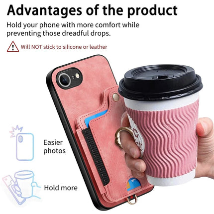 For iPhone 16e Retro PU Leather Back Cover with RFID Blocking Card Holder