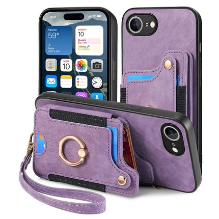 For iPhone 16e Retro PU Leather Back Cover with RFID Blocking Card Holder