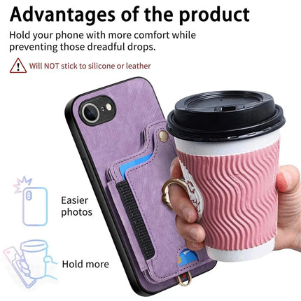 For iPhone 16e Retro PU Leather Back Cover with RFID Blocking Card Holder