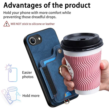 For iPhone 16e Retro PU Leather Back Cover with RFID Blocking Card Holder