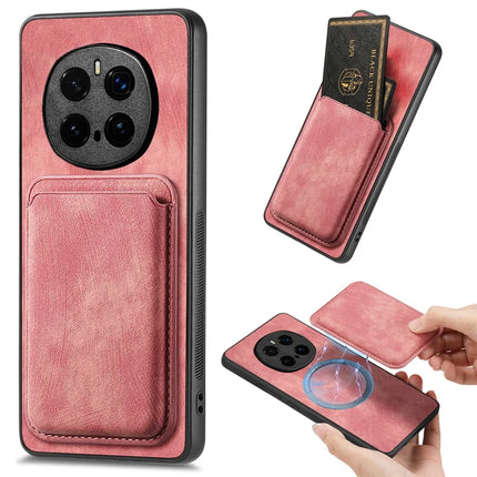 For Honor Magic7 5G Case Retro Leather TPU Phone Back Cover with Detachable Card Slot - Pink