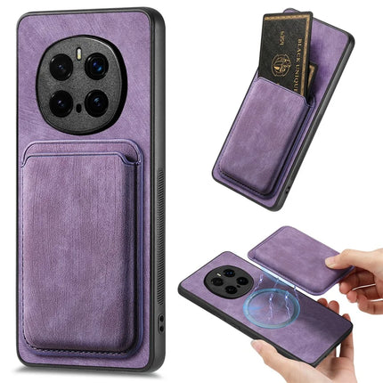 For Honor Magic7 5G Case Retro Leather TPU Phone Back Cover with Detachable Card Slot - Purple