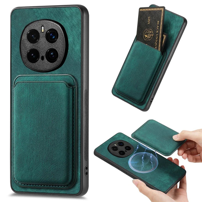 For Honor Magic7 Pro 5G Case Retro Leather TPU Phone Back Cover with Detachable Card Slot - Green