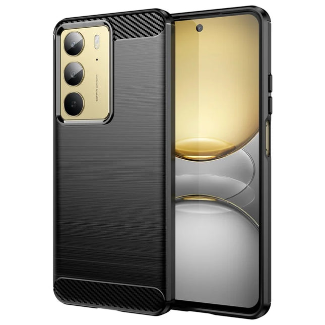 Phone Case For Realme V60 Pro / C75 / 14x 5G / 14x (India) 5G Protective Cover Carbon Fiber Texture Brushed - Black