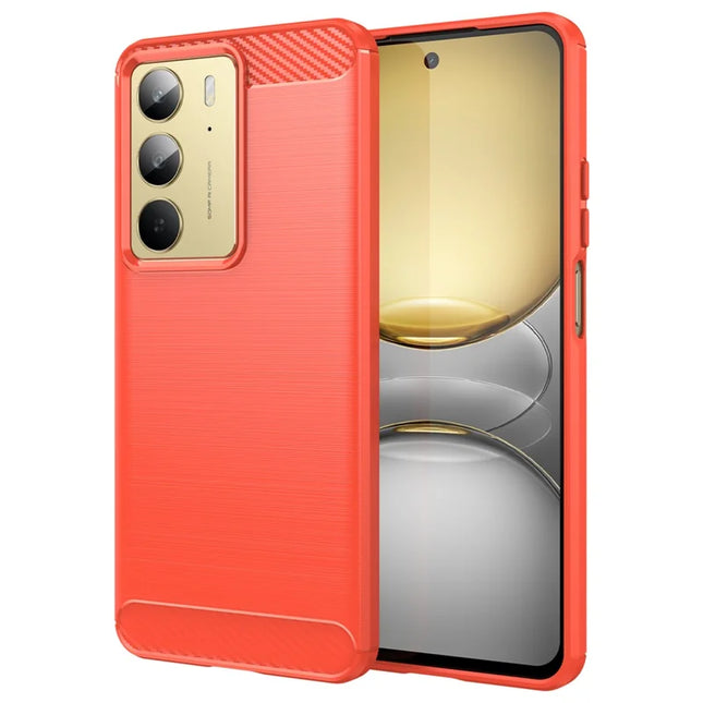 Phone Case For Realme V60 Pro / C75 / 14x 5G / 14x (India) 5G Protective Cover Carbon Fiber Texture Brushed - Red