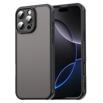 For iPhone 16 Pro Max Phone Case Drop Proof Airbags Frosted Translucent PC + TPU Back Cover - Black