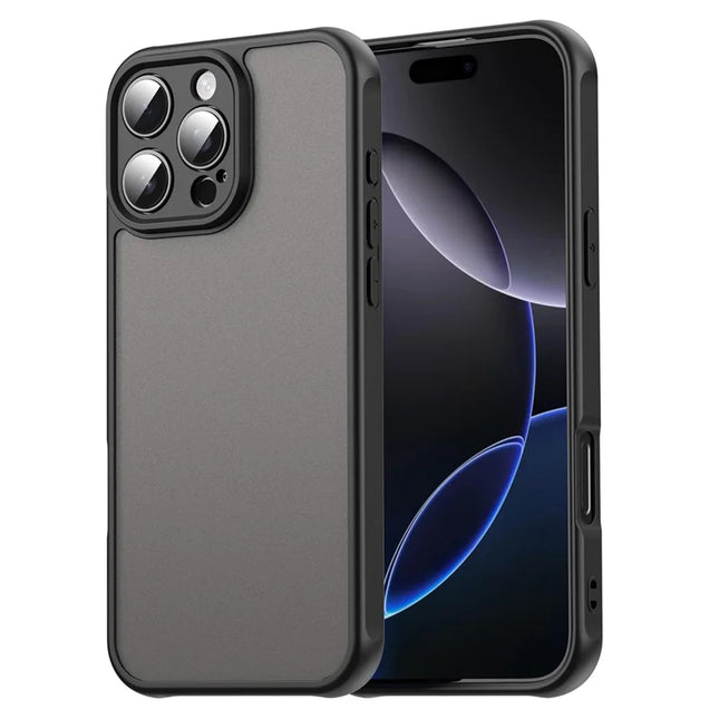 For iPhone 16 Pro Max Phone Case Drop Proof Airbags Frosted Translucent PC + TPU Back Cover - Black