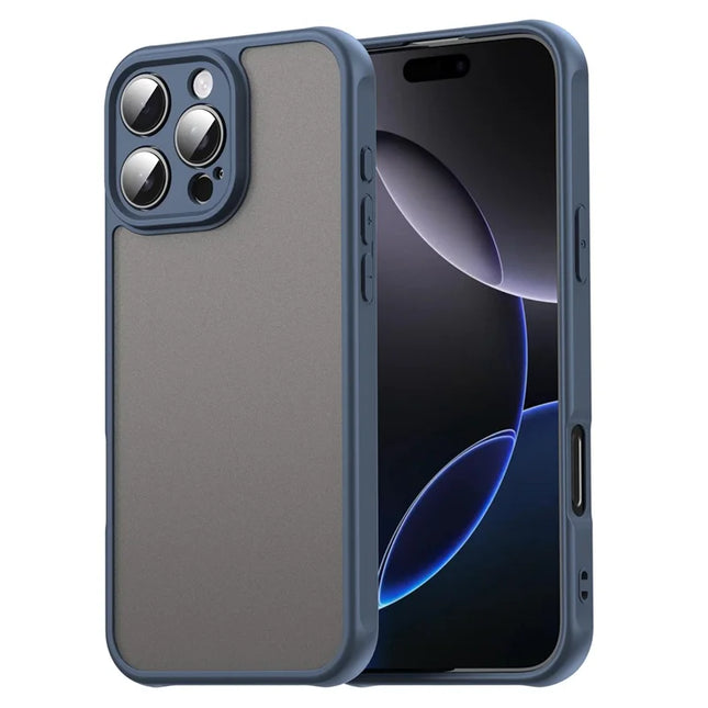 For iPhone 16 Pro Max Phone Case Drop Proof Airbags Frosted Translucent PC + TPU Back Cover - Blue