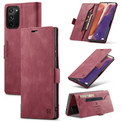 For Samsung Galaxy Note20 Wallet Case AUTSPACE A01 Leather Stand Cover with RFID Blocking Card Holder - Red
