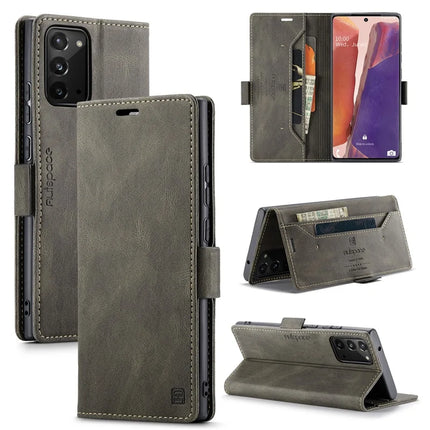 For Samsung Galaxy Note20 Wallet Case AUTSPACE A01 Leather Stand Cover with RFID Blocking Card Holder - Coffee