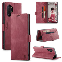 For Samsung Galaxy Note 10 Plus 4G Wallet Case AUTSPACE A01 Leather Stand Cover with RFID Blocking Card Holder - Red