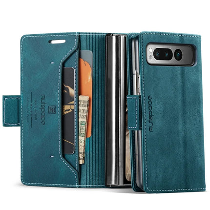 For Google Pixel Fold Wallet Case AUTSPACE A01 Leather Stand Cover with RFID Blocking Card Holder - Blue