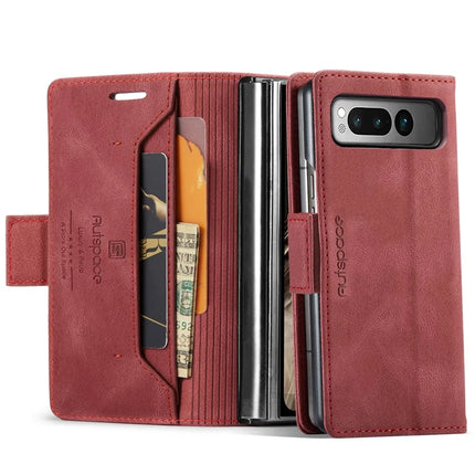 For Google Pixel Fold Wallet Case AUTSPACE A01 Leather Stand Cover with RFID Blocking Card Holder - Red