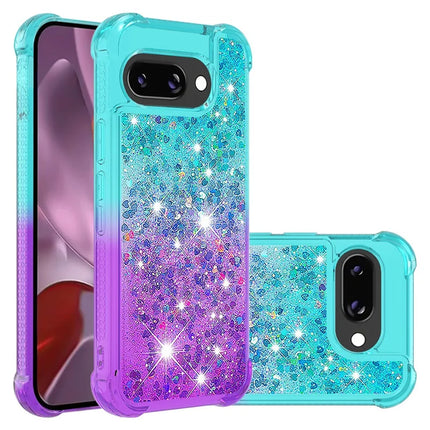 For Google Pixel 9a TPU Case Gradient Quicksand Phone Back Cover - Sky Blue+Purple