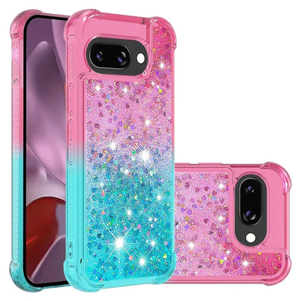 For Google Pixel 9a TPU Case Gradient Quicksand Phone Back Cover - Pink+Sky Blue