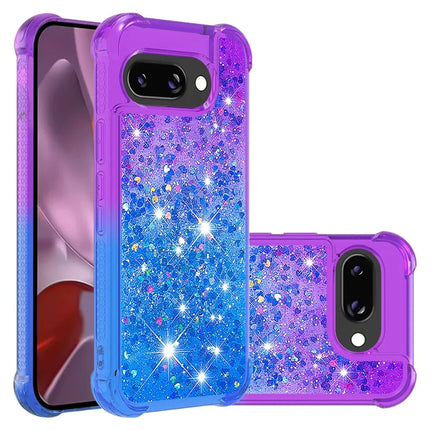 For Google Pixel 9a TPU Case Gradient Quicksand Phone Back Cover - Purple+Sky Blue