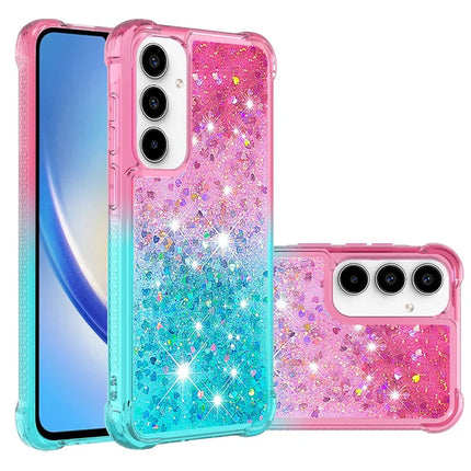 For Samsung Galaxy A56 5G TPU Case Gradient Quicksand Phone Back Cover - Pink+Sky Blue