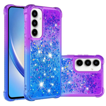 For Samsung Galaxy A56 5G TPU Case Gradient Quicksand Phone Back Cover - Purple+Sky Blue