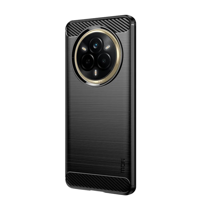 For Realme 14 Pro 5G Back Cover MOFI Brushed Texture Carbon Fiber Soft TPU Case - Black