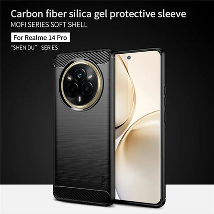 For Realme 14 Pro 5G Back Cover MOFI Brushed Texture Carbon Fiber Soft TPU Case
