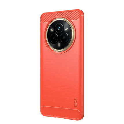 For Realme 14 Pro 5G Back Cover MOFI Brushed Texture Carbon Fiber Soft TPU Case - Red