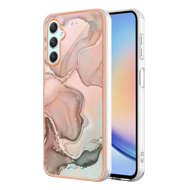 For Samsung Galaxy A26 5G TPU Case Marble Pattern 2.0mm Electroplating Phone Back Cover - Pink