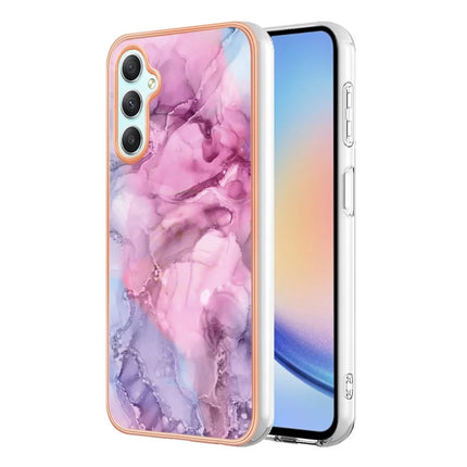 For Samsung Galaxy A26 5G TPU Case Marble Pattern 2.0mm Electroplating Phone Back Cover - Rose