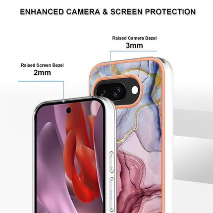 For Google Pixel 9a TPU Case Marble Pattern 2.0mm Electroplating Phone Back Cover