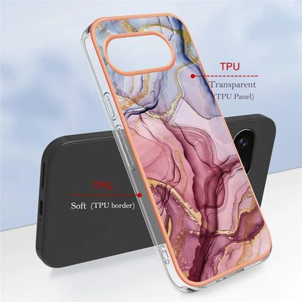 For Google Pixel 9a TPU Case Marble Pattern 2.0mm Electroplating Phone Back Cover