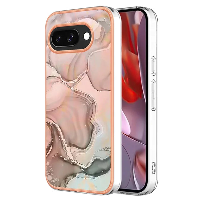 For Google Pixel 9a TPU Case Marble Pattern 2.0mm Electroplating Phone Back Cover - Pink
