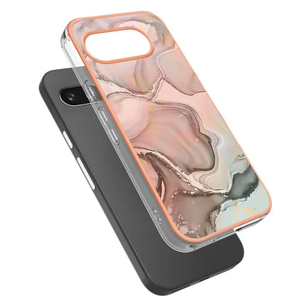 For Google Pixel 9a TPU Case Marble Pattern 2.0mm Electroplating Phone Back Cover
