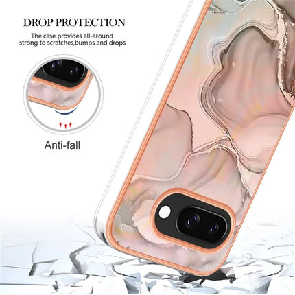 For Google Pixel 9a TPU Case Marble Pattern 2.0mm Electroplating Phone Back Cover