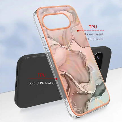 For Google Pixel 9a TPU Case Marble Pattern 2.0mm Electroplating Phone Back Cover