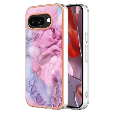 For Google Pixel 9a TPU Case Marble Pattern 2.0mm Electroplating Phone Back Cover - Rose