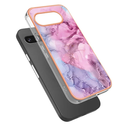 For Google Pixel 9a TPU Case Marble Pattern 2.0mm Electroplating Phone Back Cover